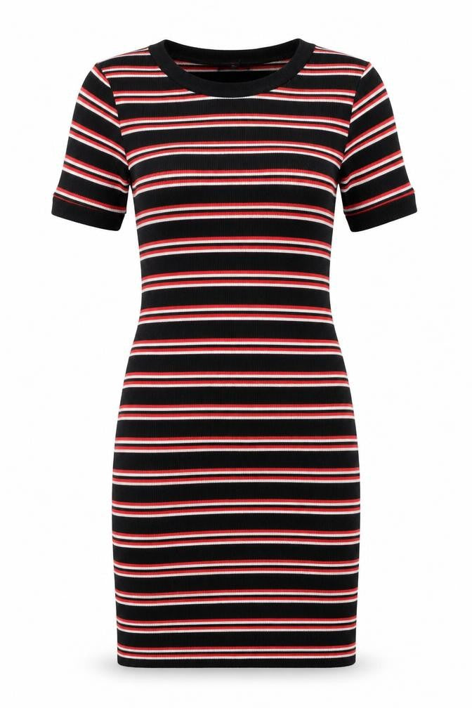 H&M Womens Red Striped Polyester Bodycon Size 6 Crew Neck Pullover
