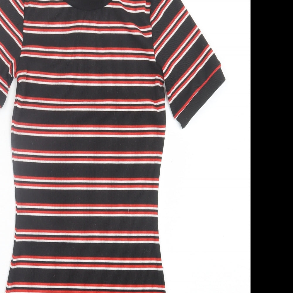 H&M Womens Red Striped Polyester Bodycon Size 6 Crew Neck Pullover