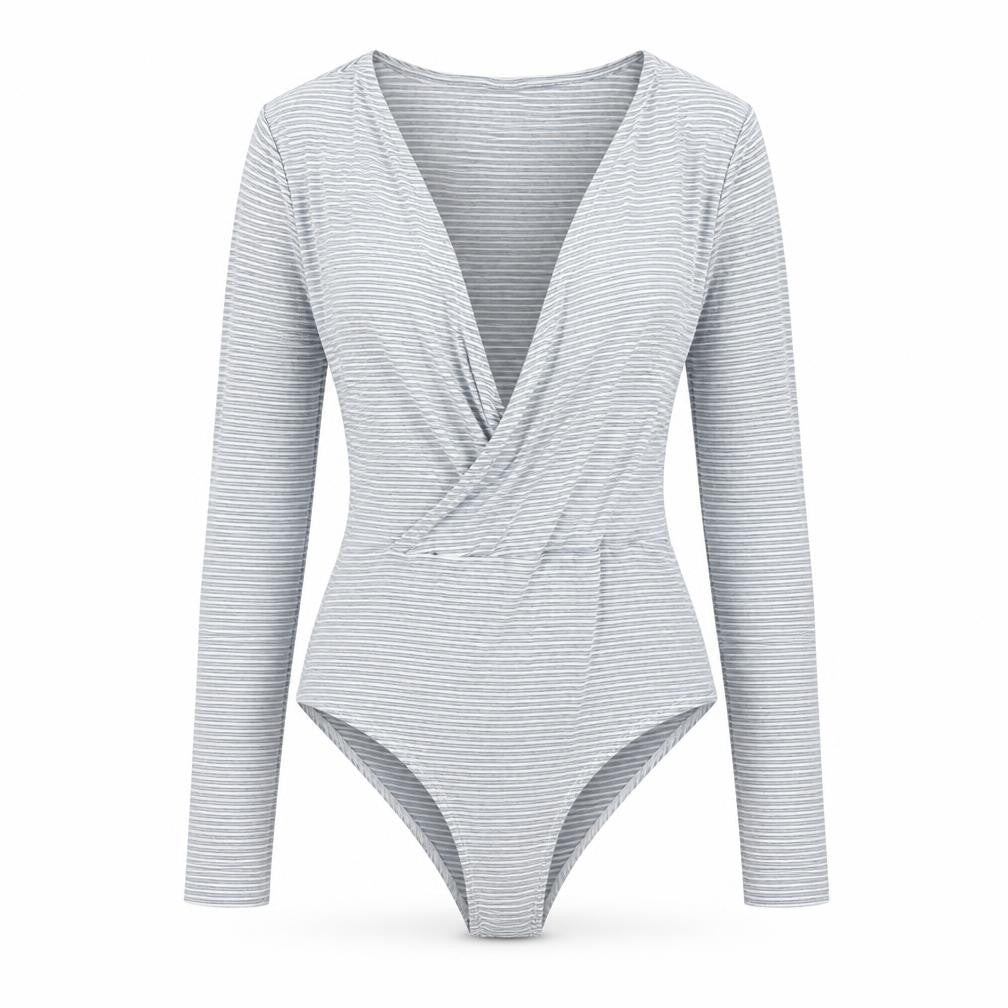 H&M Womens Blue Striped Viscose Bodysuit One-Piece Size XS Snap
