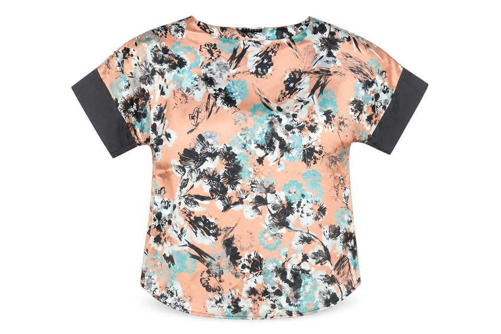 Sisley Womens Pink Floral Polyester Basic Blouse Size L Round Neck