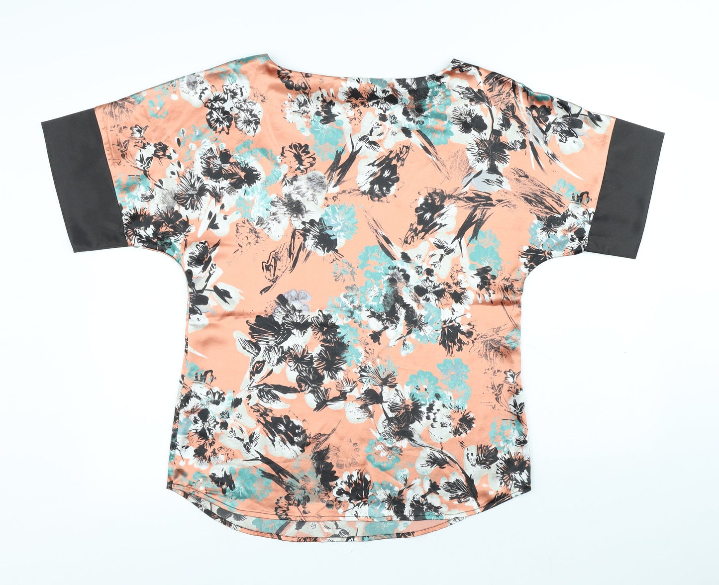 Sisley Womens Pink Floral Polyester Basic Blouse Size L Round Neck