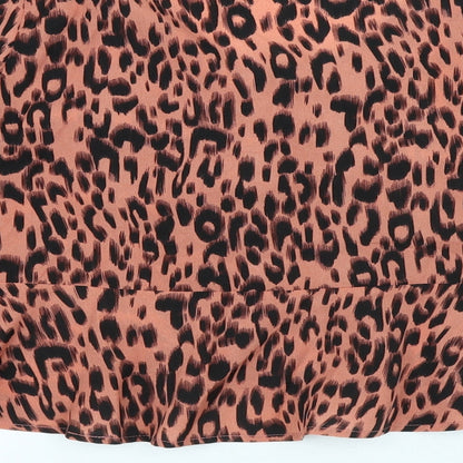SHEIN Womens Brown Animal Print Polyester Basic Blouse Size L V-Neck