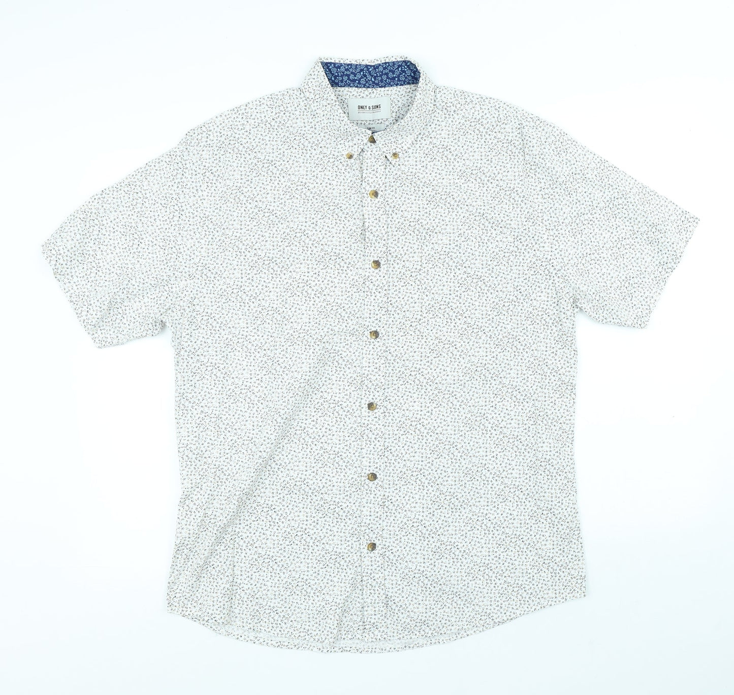 ONLY & SONS Mens White Floral Cotton Button-Up Size XL Collared Button