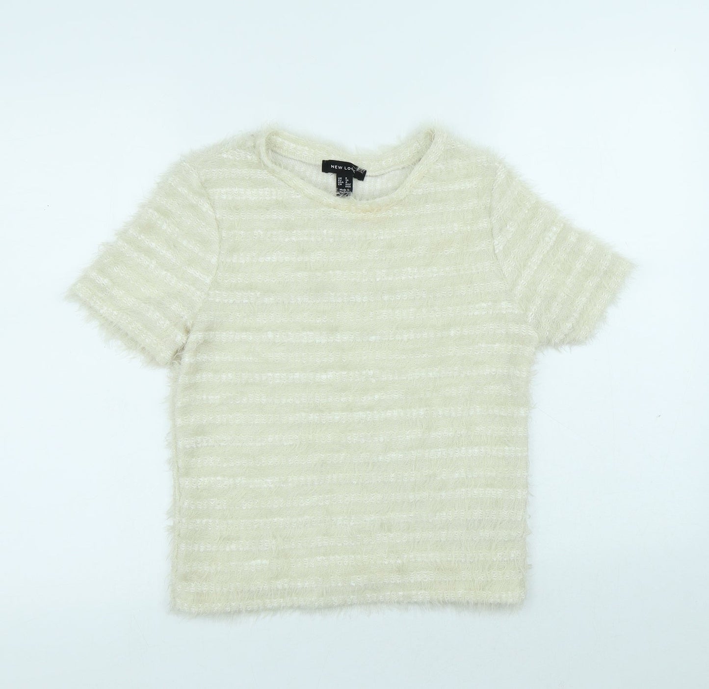New Look Womens White Polyamide Basic T-Shirt Size 8 Round Neck