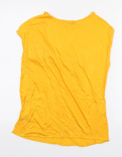 Autograph Womens Orange Viscose Basic T-Shirt Size 10 Round Neck - ruched shoulder