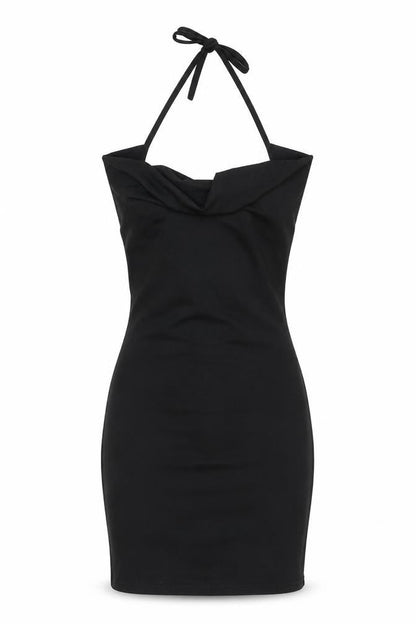 SHEIN Womens Black Polyester Bodycon Size S Cowl Neck Tie