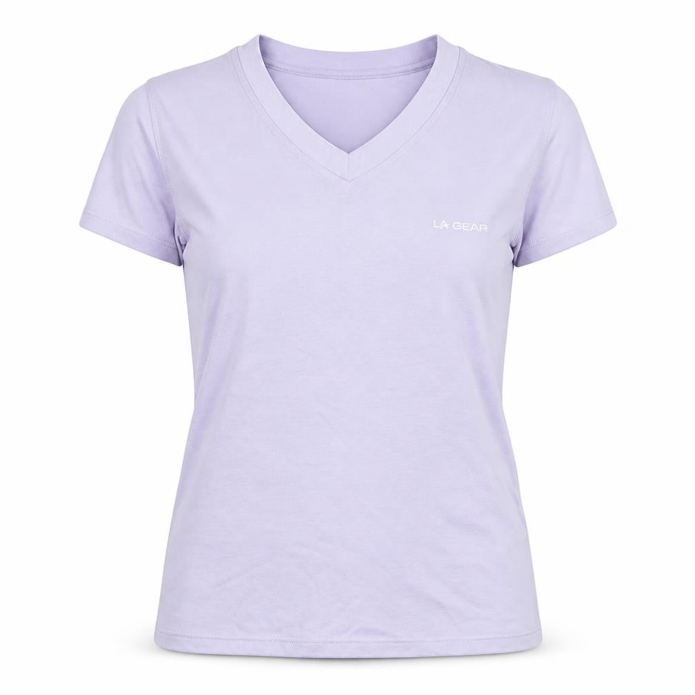 LA Gear Womens Purple Cotton Basic T-Shirt Size 14 V-Neck