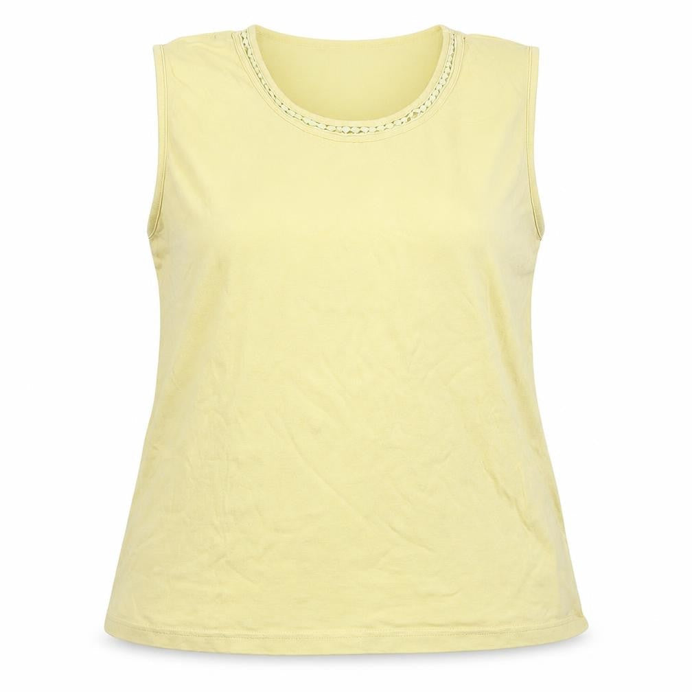 EWM Womens Yellow Cotton Basic Tank Size XL Round Neck - Collar detail
