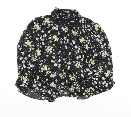 Miss Selfridge Womens Black Floral Polyester Basic Blouse Size 6 Collared