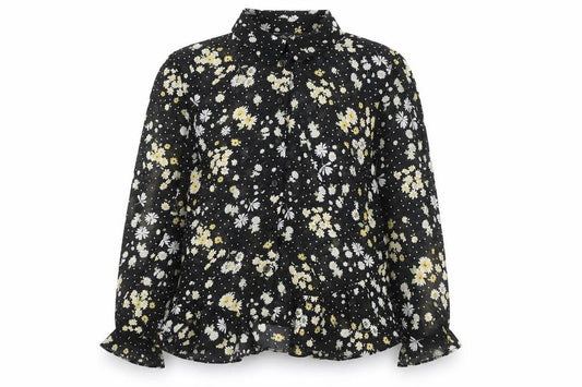 Miss Selfridge Womens Black Floral Polyester Basic Blouse Size 6 Collared