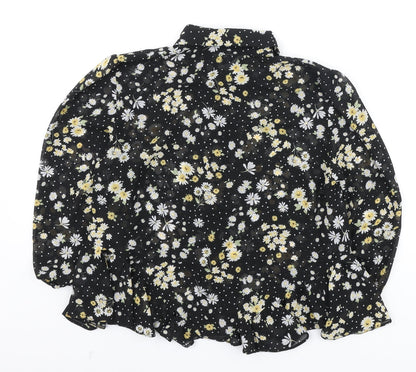 Miss Selfridge Womens Black Floral Polyester Basic Blouse Size 6 Collared