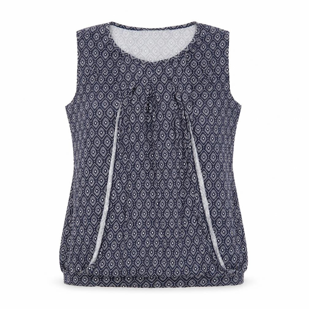 JoJo Maman Bébé Womens Blue Geometric Viscose Basic Blouse Size S Round Neck