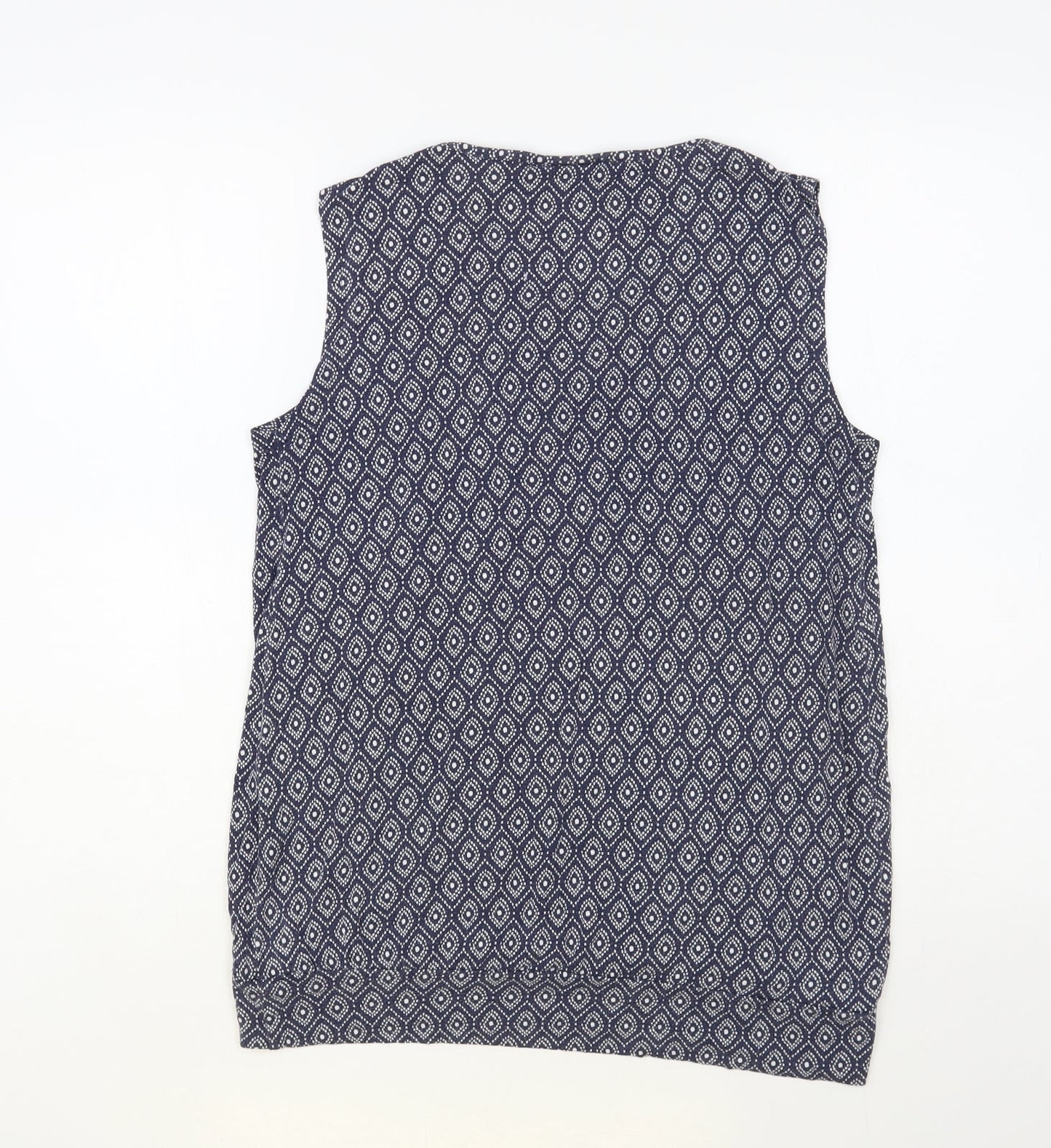 JoJo Maman Bébé Womens Blue Geometric Viscose Basic Blouse Size S Round Neck