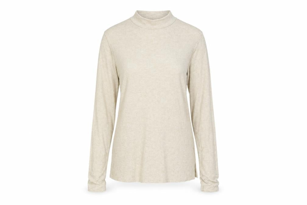 River Island Womens Beige Polyester Basic T-Shirt Size 12 Mock Neck - Ribbed
