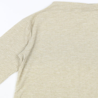 River Island Womens Beige Polyester Basic T-Shirt Size 12 Mock Neck - Ribbed