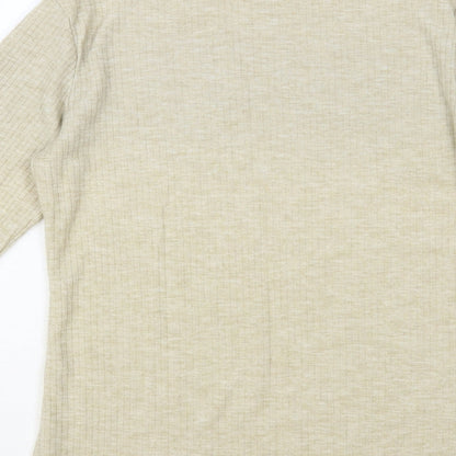 River Island Womens Beige Polyester Basic T-Shirt Size 12 Mock Neck - Ribbed