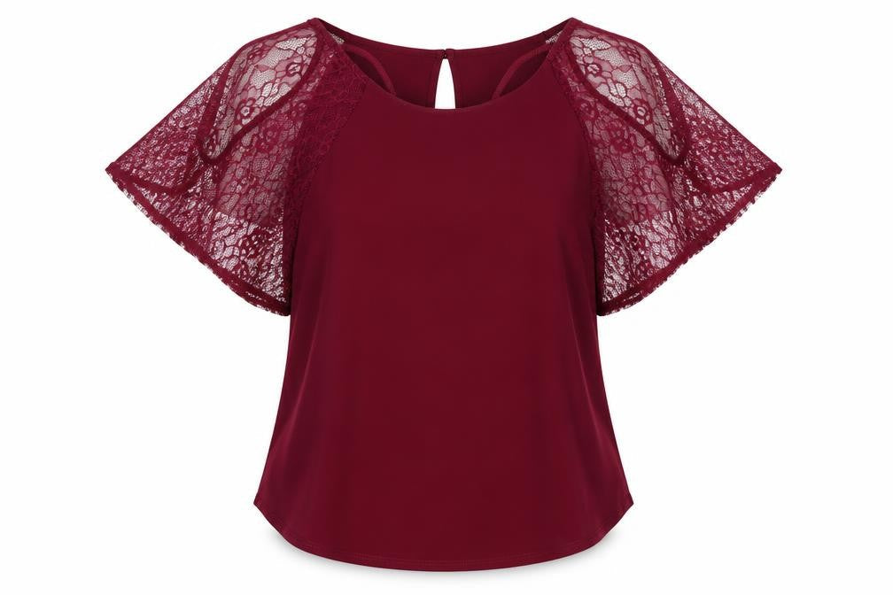 George Womens Purple Polyester Basic Blouse Size 10 Boat Neck - Lace Sleeves