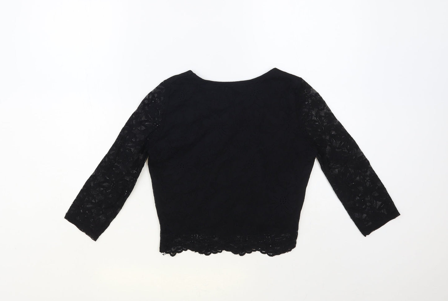 Republic Womens Black Floral Polyester Cropped Blouse Size M Round Neck