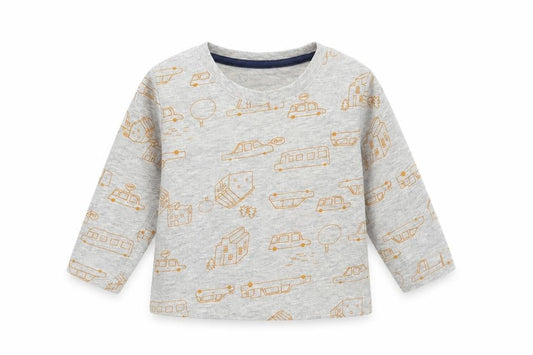Primark Baby Grey Geometric Cotton Pullover T-Shirt Size 12-18 Months Crew Neck Pullover - Car Print