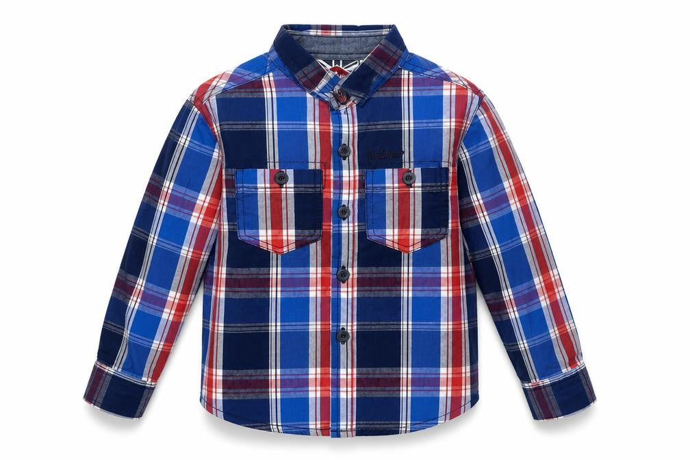 Lee Cooper Boys Blue Plaid Cotton Basic Button-Up Size 2-3 Years Collared Button