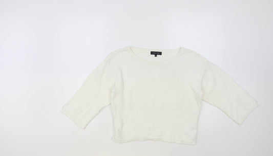 New Look Womens White Boat Neck Cotton Pullover Jumper Size 8