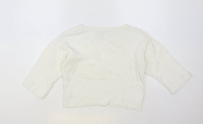 New Look Womens White Boat Neck Cotton Pullover Jumper Size 8