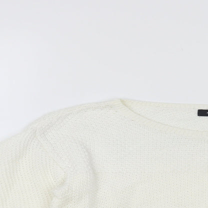 New Look Womens White Boat Neck Cotton Pullover Jumper Size 8
