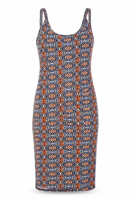 New Look Womens Multicoloured Geometric Viscose Tank Dress Size 8 Scoop Neck Pullover