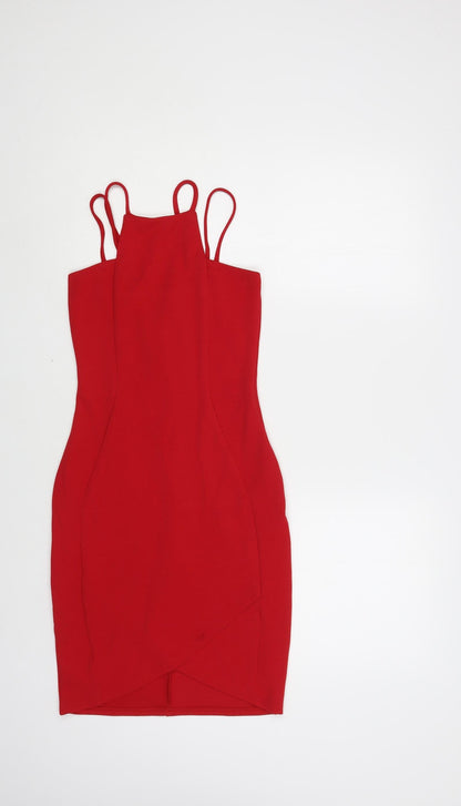 Womens Red Polyester Mini Size XS Square Neck Pullover