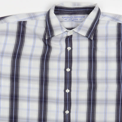 Urban Sprirt Mens Blue Plaid Polyester Button-Up Size M Collared Button