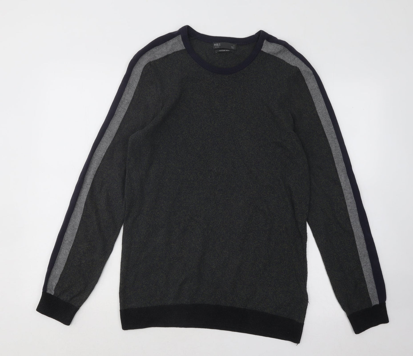 Marks and Spencer Womens Green Round Neck Cotton Pullover Jumper Size S