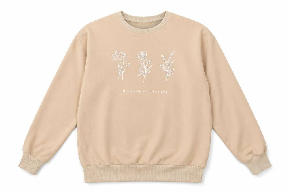 SheIn Womens Beige Cotton Pullover Sweatshirt Size M Pullover - No Rain No Flowers
