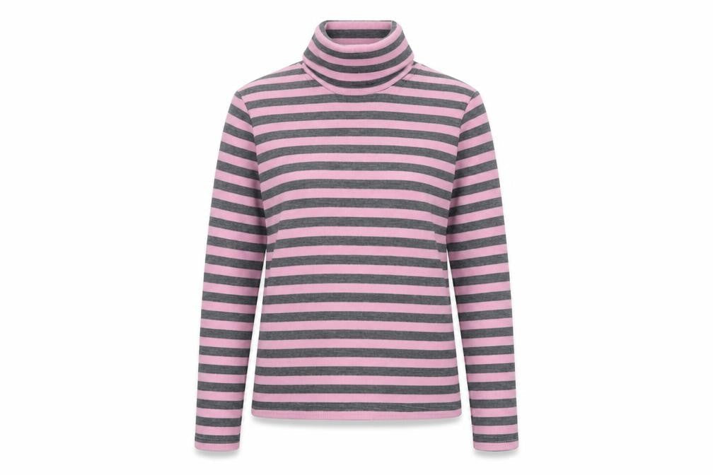 Plusport Womens Pink Roll Neck Striped Acrylic Pullover Jumper Size M