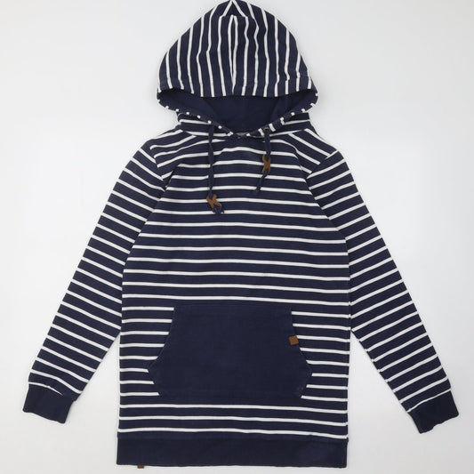 Blend She Womens Blue Striped Cotton Pullover Hoodie Size M Pullover