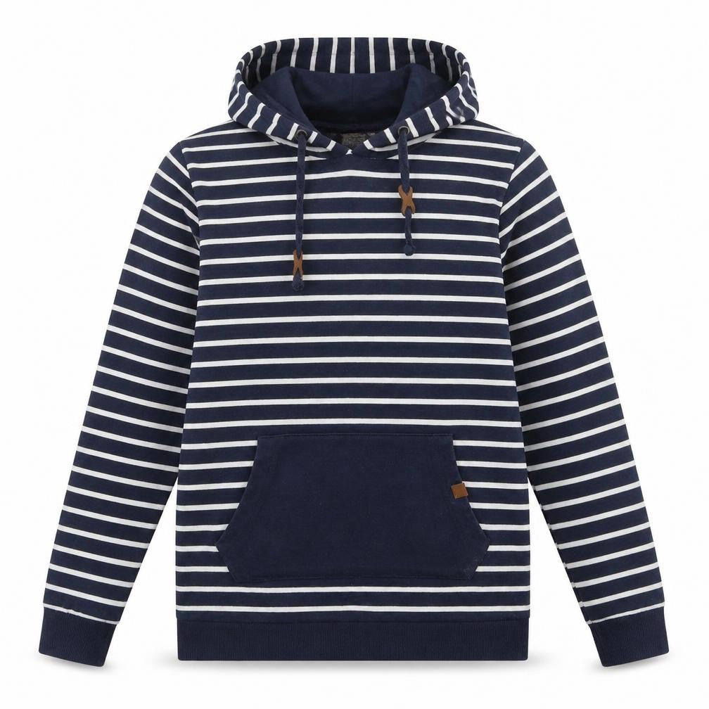 Blend She Womens Blue Striped Cotton Pullover Hoodie Size M Pullover