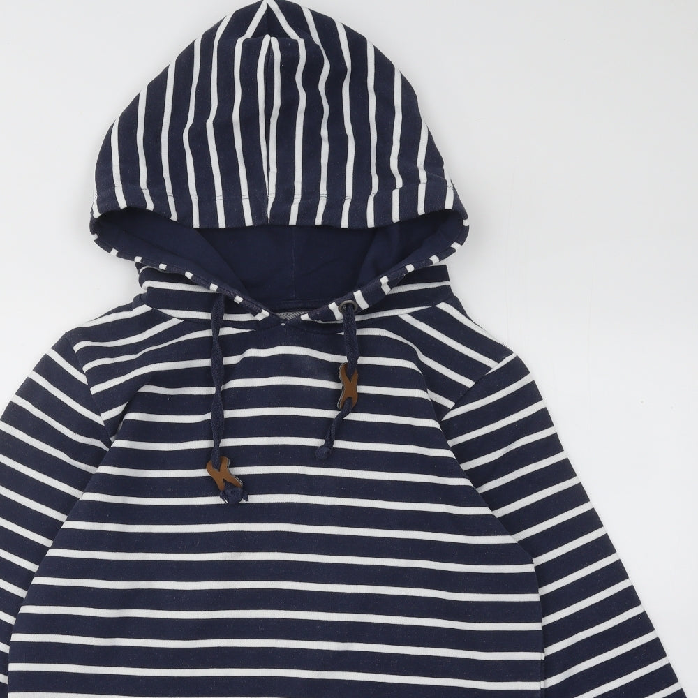 Blend She Womens Blue Striped Cotton Pullover Hoodie Size M Pullover