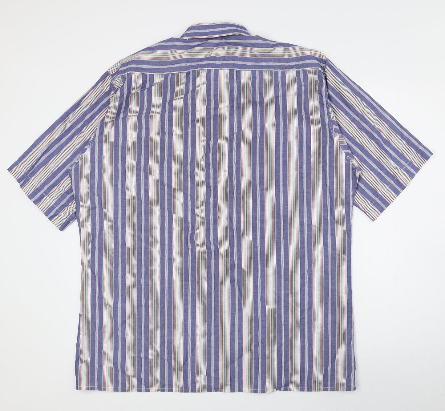 Marks and Spencer Mens Multicoloured Striped Cotton Button-Up Size 41 Collared Button - 41cm, 16