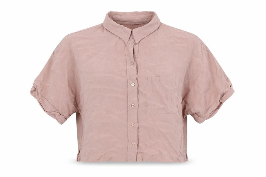 Topshop Womens Pink Viscose Cropped Button-Up Size 6 Collared