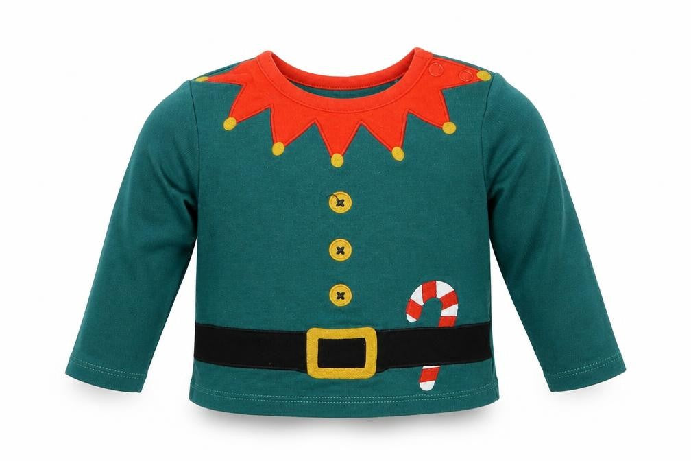 TU Baby Green 100% Cotton Basic T-Shirt Size 3-6 Months Round Neck Snap - Elf Christmas