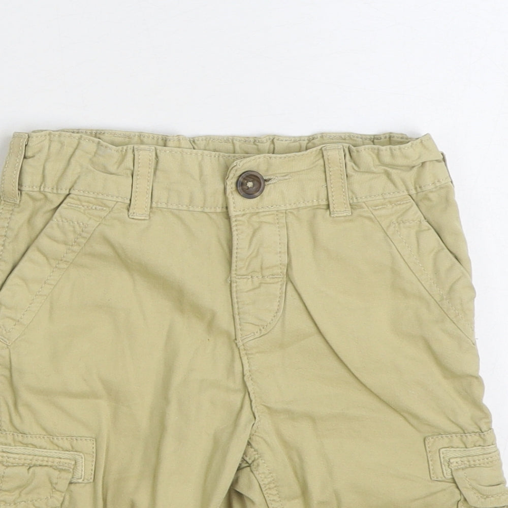Marks and Spencer Boys Beige Cotton Cargo Trousers Size 3-4 Years Regular Zip