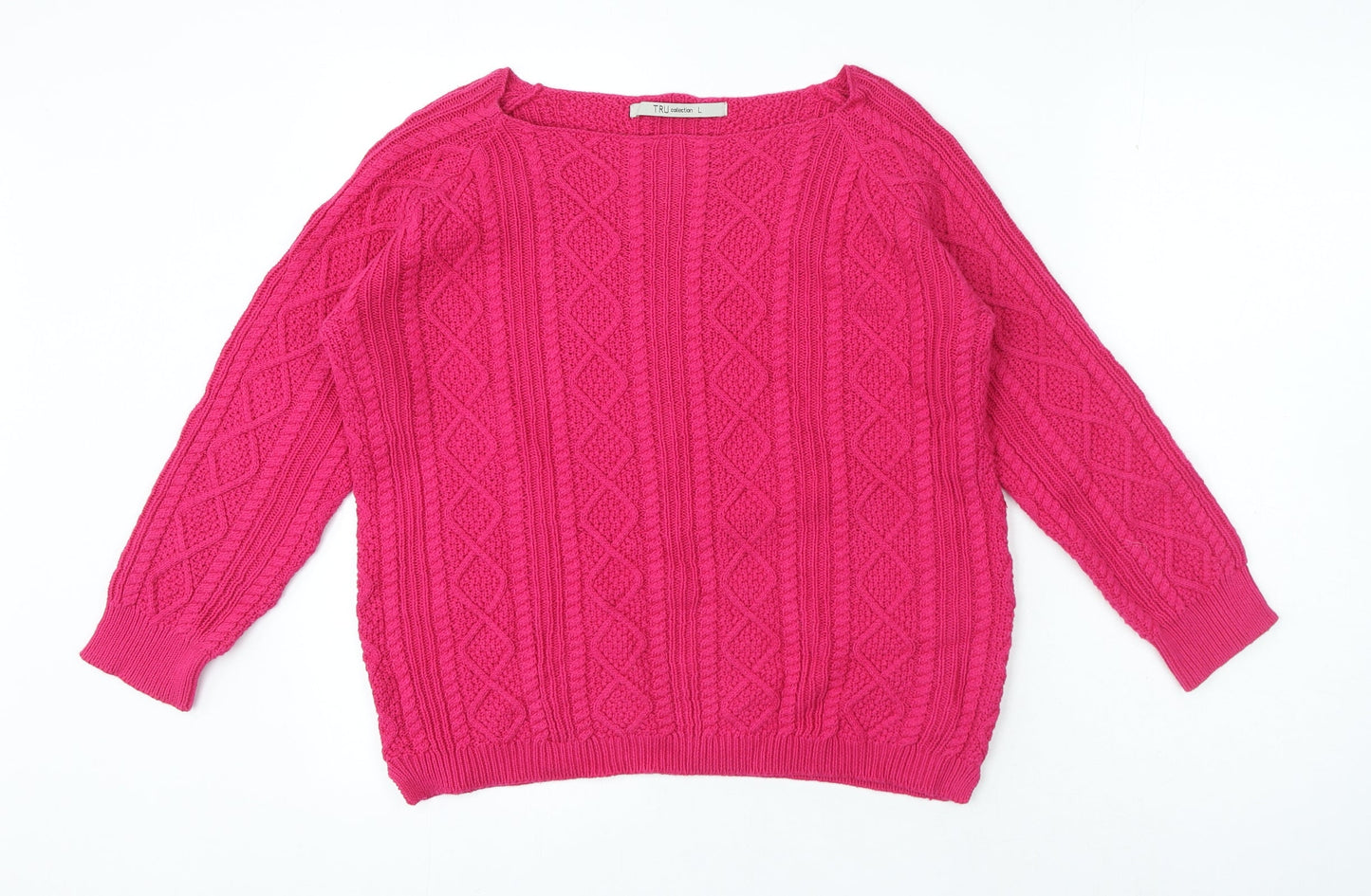 Tru Collection Womens Pink Round Neck 100% Cotton Pullover Jumper Size L