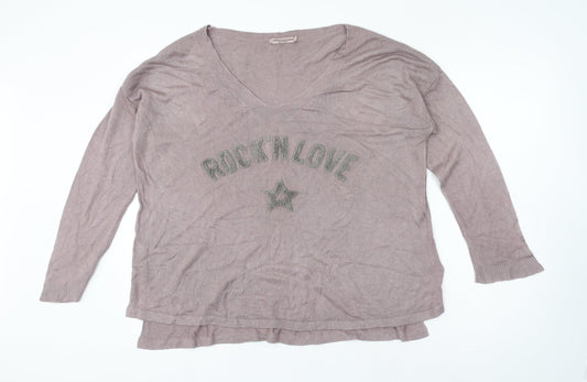 Vanessa Aexandra Womens Beige Modal Jersey T-Shirt Size M V-Neck - Rock N Love