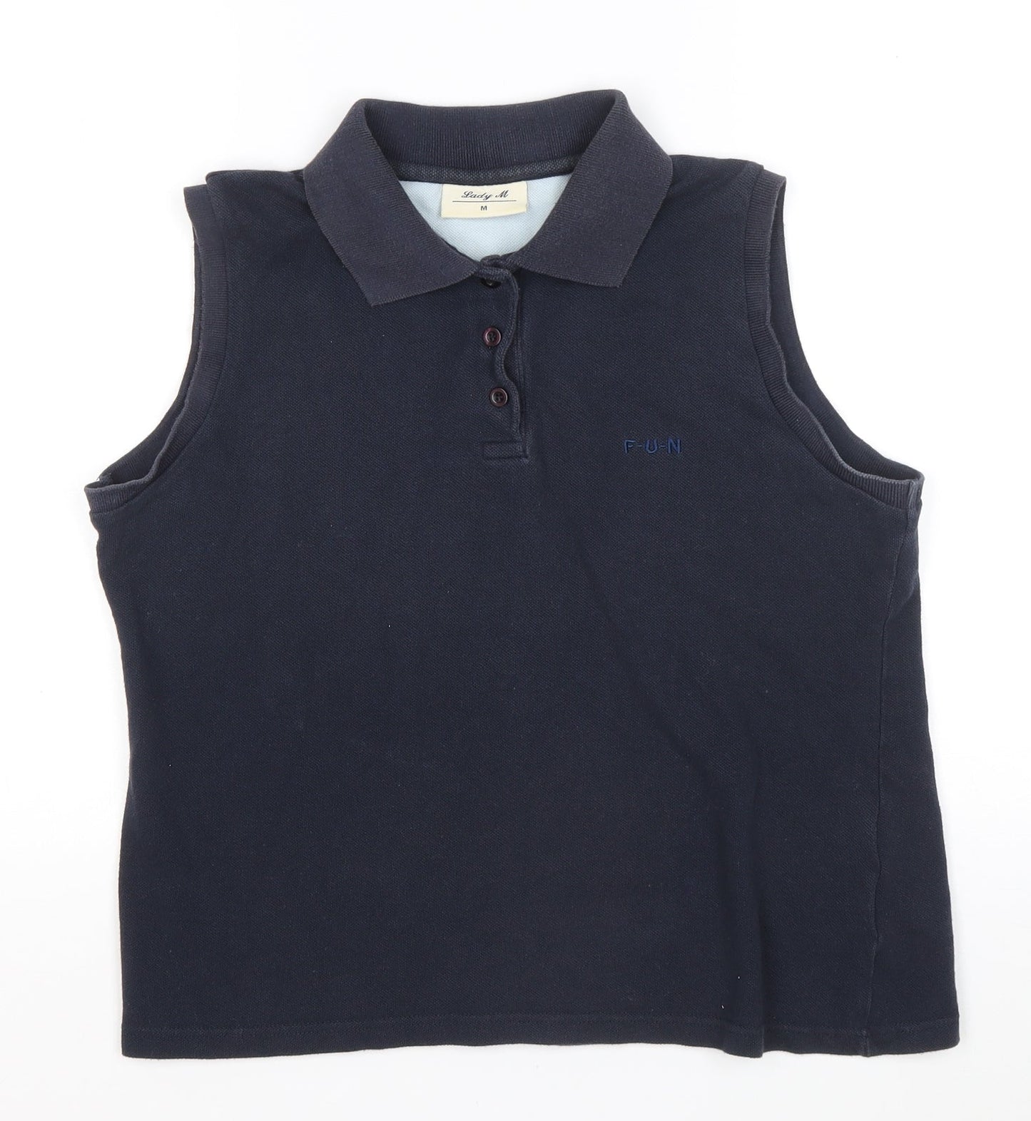 Lady Marlene Womens Blue Cotton Basic Polo Size M Collared - FUN