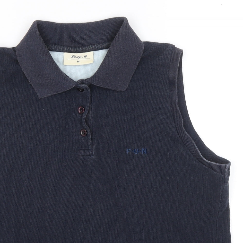 Lady Marlene Womens Blue Cotton Basic Polo Size M Collared - FUN