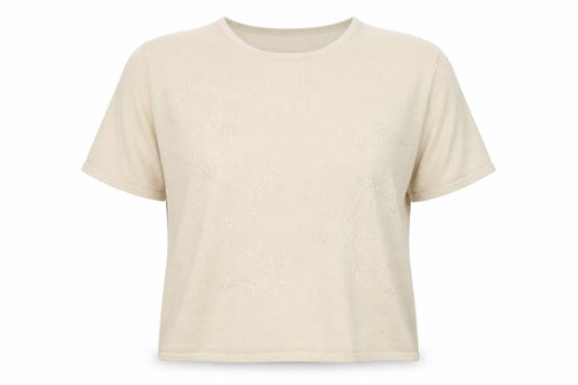 Damart Womens Beige Round Neck Floral Cotton Pullover Jumper Size 20
