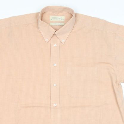 Debenhams Mens Pink Herringbone Cotton Button-Up Size 15.5 Collared Button