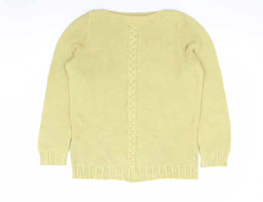 Bonmarché Womens Yellow Boat Neck 100% Cotton Pullover Jumper Size 12