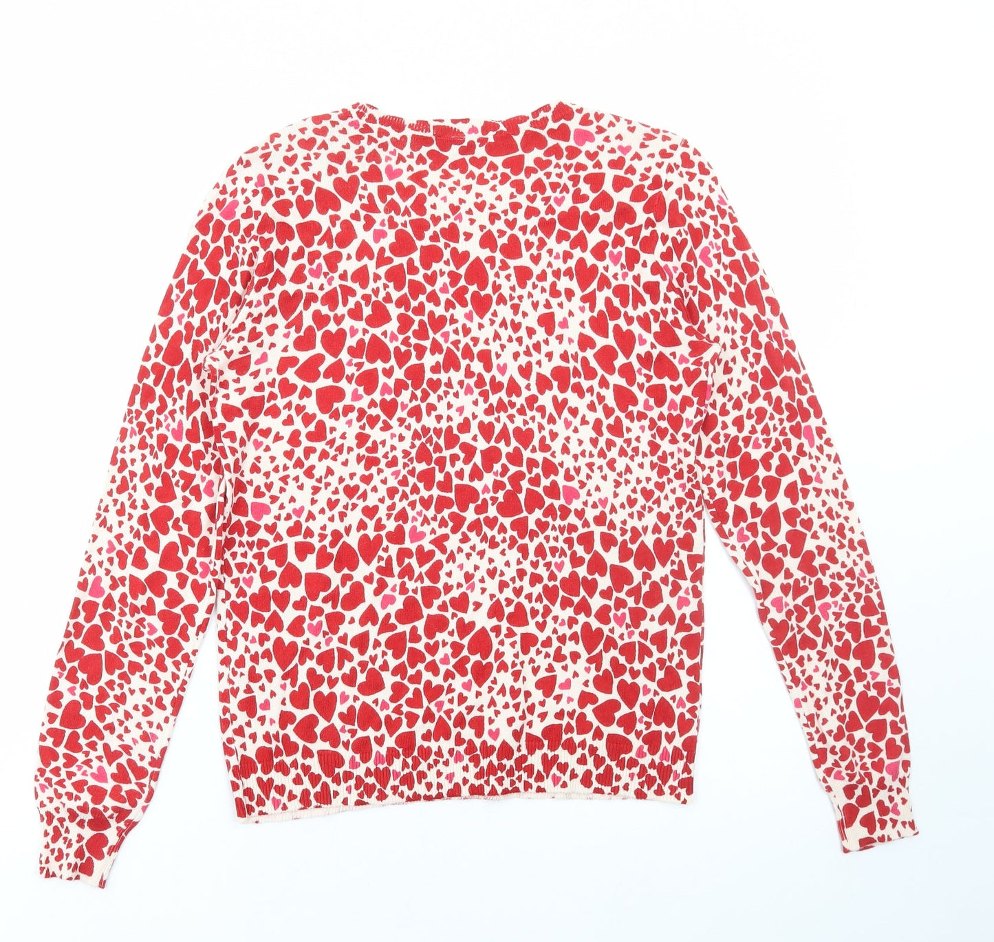 Oasis Womens Multicoloured Round Neck Geometric Cotton Pullover Jumper Size S - Heart Print