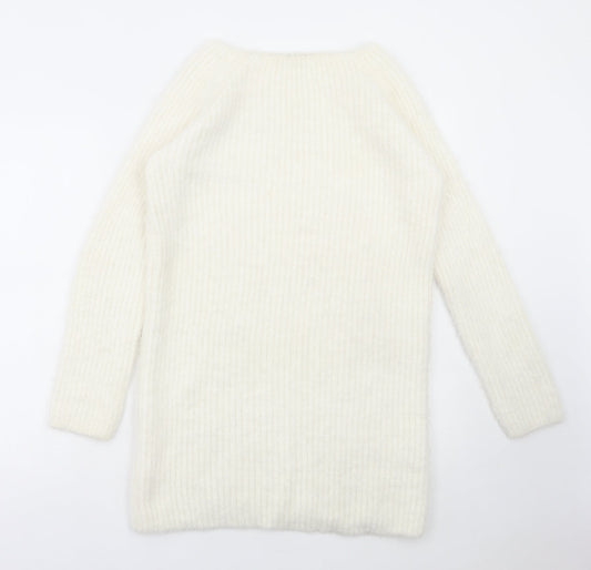 Select Womens White Boat Neck Acrylic Pullover Jumper Size 14
