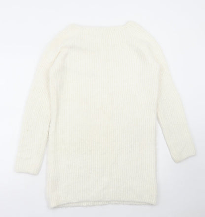 Select Womens White Boat Neck Acrylic Pullover Jumper Size 14